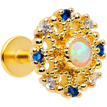Load image into Gallery viewer, 16G 1/4 White Synthetic Opal Gold Tone Sun Labret Monroe Tragus
