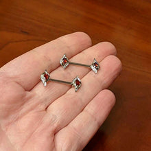 Load image into Gallery viewer, 14G 9/16 Clear Red Gem Swirling Oval Barbell Nipple Ring Set
