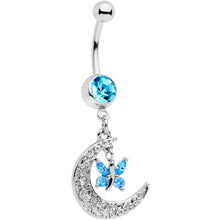 将图片加载到图库查看器，Aqua Gem Crescent Moon Butterfly Dangle Belly Ring
