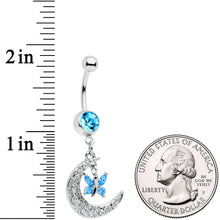 将图片加载到图库查看器，Aqua Gem Crescent Moon Butterfly Dangle Belly Ring
