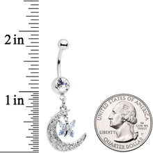Load image into Gallery viewer, Clear Gem Crescent Moon Butterfly Dangle Belly Ring
