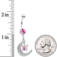 将图片加载到图库查看器，Pink Gem Crescent Moon Butterfly Dangle Belly Ring
