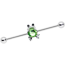 Load image into Gallery viewer, 14G Black Green Gem Fancy Frog Industrial Barbell 38mm
