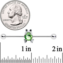 Load image into Gallery viewer, 14G Black Green Gem Fancy Frog Industrial Barbell 38mm
