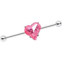 Load image into Gallery viewer, 14G Pink Gem Heart Love Valentines Day Industrial Barbell 38mm
