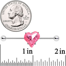 Load image into Gallery viewer, 14G Pink Gem Heart Love Valentines Day Industrial Barbell 38mm
