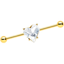 Load image into Gallery viewer, 14G Clear Gem Gold Tone Heart Valentine Industrial Barbell 38mm
