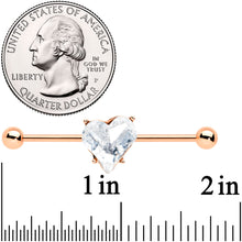 Load image into Gallery viewer, 14G Clear Rose Gold Tone Heart Valentine Industrial Barbell 38mm
