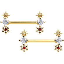 Load image into Gallery viewer, 14G 9/16 Red Gold Tone Snowflake Star Christmas Nipple Ring Set
