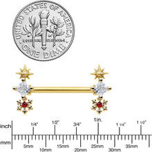 Load image into Gallery viewer, 14G 9/16 Red Gold Tone Snowflake Star Christmas Nipple Ring Set
