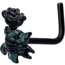 Load image into Gallery viewer, 20G 7mm Black Skeleton Flower Halloween L Shape Nose Ring
