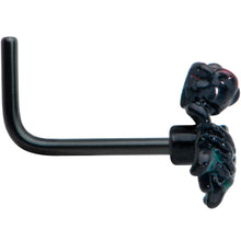 Load image into Gallery viewer, 20G 7mm Black Skeleton Flower Halloween L Shape Nose Ring
