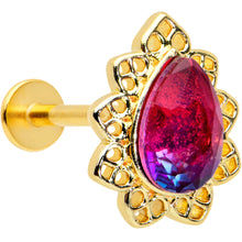 Load image into Gallery viewer, 16G 5/16 Purple Tourmaline Gold Tone Drop Labret Monroe Tragus
