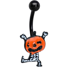 将图片加载到图库查看器，Black Dancing Skeleton Pumpkin Happy Halloween Belly Ring
