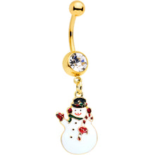 Load image into Gallery viewer, Clear Gem Gold Tone Winter Snowman Christmas Dangle Belly Ring
