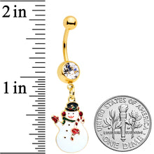 Load image into Gallery viewer, Clear Gem Gold Tone Winter Snowman Christmas Dangle Belly Ring
