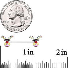 Load image into Gallery viewer, 14G 9/16 Colorful Reindeer Christmas Barbell Nipple Ring Set
