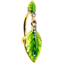 Load image into Gallery viewer, Clear Gem Gold Tone Lush Green Leaves Top Mount Belly Ring
