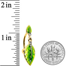Load image into Gallery viewer, Clear Gem Gold Tone Lush Green Leaves Top Mount Belly Ring
