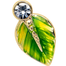 将图片加载到图库查看器，20G 1/4  Clear Gem Gold Tone Lush Green Leaf Nose Bone
