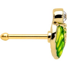 将图片加载到图库查看器，20G 1/4  Clear Gem Gold Tone Lush Green Leaf Nose Bone
