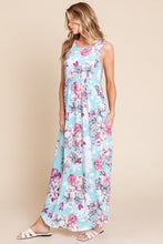 将图片加载到图库查看器，New Floral Round Neck Sleeveless Maxi Dress with Pockets For Women – Elegant Floral Print Dress with Flowing Silhouette and Functional Pockets
