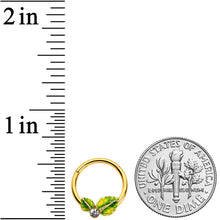 Load image into Gallery viewer, 16G 3/8 Clear Gem Gold Tone Lush Green Leaves Hinged Segment Ring
