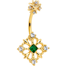 Load image into Gallery viewer, Clear Green Gem Gold Tone Noble Square Double Mount Belly Ring
