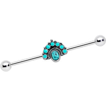 Load image into Gallery viewer, 14G Blue Turquoise Stone Southwest Shield Industrial Barbell 38mm
