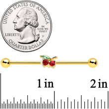 Load image into Gallery viewer, 14G Red Gem Gold Tone Tasty Cherry Fruit Industrial Barbell 38mm
