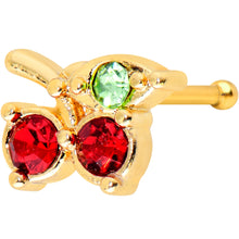 Load image into Gallery viewer, 20G 1/4 Red Green Gem Gold Tone Tasty Cherry Fruit Nose Bone
