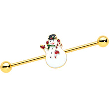 Load image into Gallery viewer, 14G Gold Tone Winter Snowman Christmas Industrial Barbell 38mm
