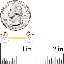 Load image into Gallery viewer, 14G 9/16 Gold Tone Winter Snowman Christmas Nipple Ring Set
