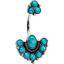 将图片加载到图库查看器，Blue Turquoise Stone Southwest Shield Double Mount Belly Ring
