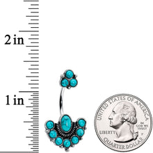 将图片加载到图库查看器，Blue Turquoise Stone Southwest Shield Double Mount Belly Ring
