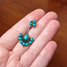 将图片加载到图库查看器，Blue Turquoise Stone Southwest Shield Double Mount Belly Ring
