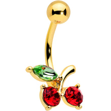 Load image into Gallery viewer, Green Red Gem Gold Tone Tasty Cherry Fruit Belly Ring
