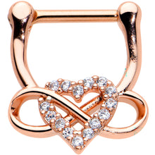 Load image into Gallery viewer, 16G 5/16 Clear CZ Gem Rose Gold Tone Infinity Heart Clicker
