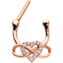 Load image into Gallery viewer, 16G 5/16 Clear CZ Gem Rose Gold Tone Infinity Heart Clicker
