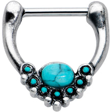 Load image into Gallery viewer, 16G 5/16 Blue Turquoise Stone Shield Cartilage Clicker
