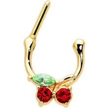 将图片加载到图库查看器，16G 5/16 Red Green Gem Gold Tone Tasty Cherry Cartilage Clicker

