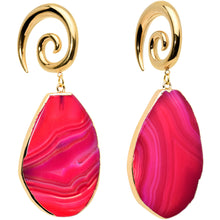 将图片加载到图库查看器，2G Gold Tone Red Marble Onyx Stone Spiral Taper Ear Weights
