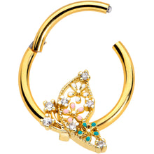 Load image into Gallery viewer, 16G 3/8 Clear CZ Gem Gold Tone Abstract Hinged Segment Ring

