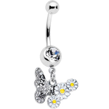 将图片加载到图库查看器，Clear Gem Butterfly Daisy Flowers Dangle Belly Ring
