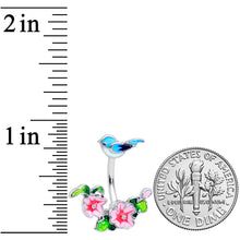 Load image into Gallery viewer, Clear Gem Blue Bird Pink Flowers Double Mount Belly Ring
