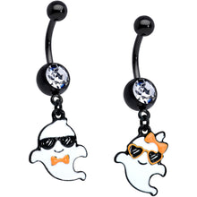 Load image into Gallery viewer, Clear Gem Black Date Night Ghosts Halloween Dangle Belly Ring Set of 2

