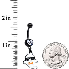 Load image into Gallery viewer, Clear Gem Black Date Night Ghosts Halloween Dangle Belly Ring Set of 2
