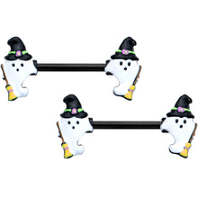 Load image into Gallery viewer, 14G 9/16 Black Witch Ghosts Halloween Barbell Nipple Ring Set
