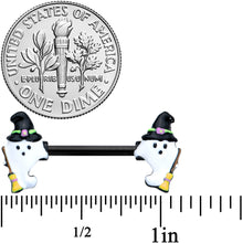 Load image into Gallery viewer, 14G 9/16 Black Witch Ghosts Halloween Barbell Nipple Ring Set
