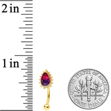 Load image into Gallery viewer, 16G 5/16 Purple Tourmaline Gold Tone Drop Curved Eyebrow Ring
